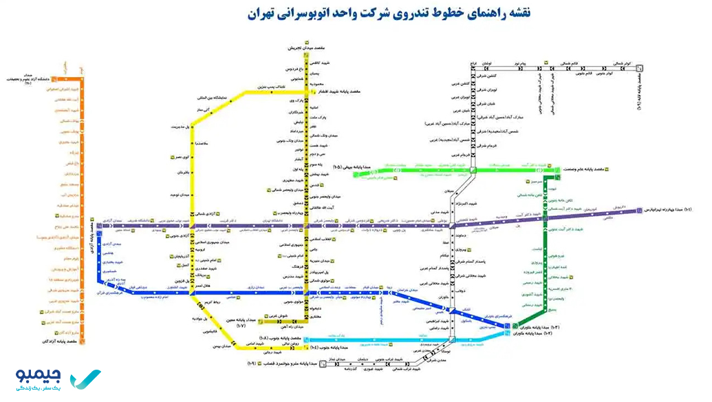 نقشه اتوبوس خط 6 تهران از شهید افشار تا پایانه لاله